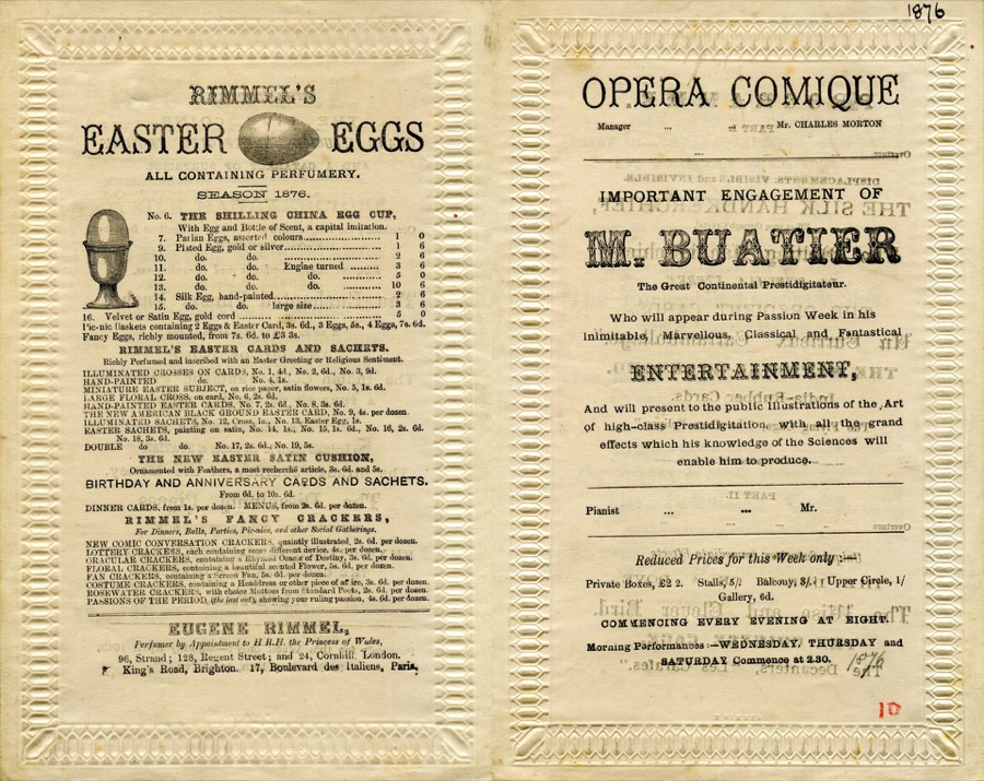 Programme de Buatier à l'Opéra Comique de Londres, 1876