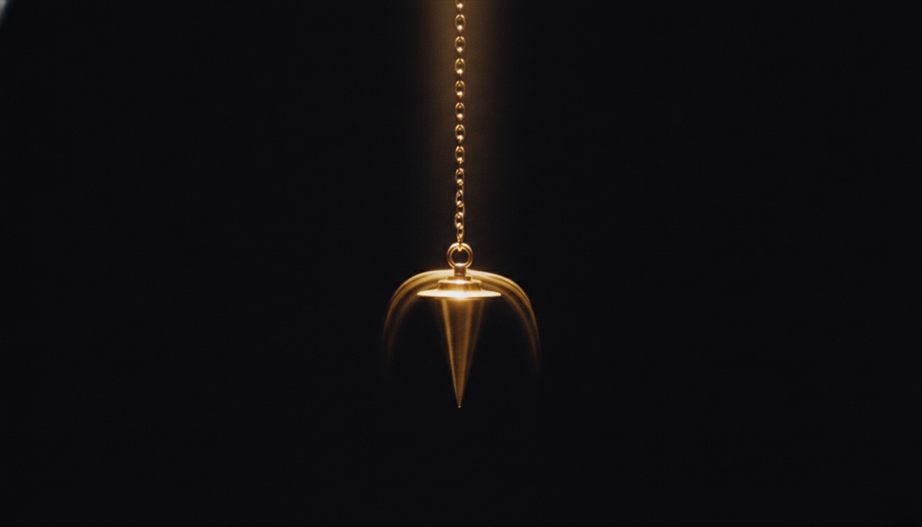 Un pendule hypnotique doré qui oscille dans l'obscurité