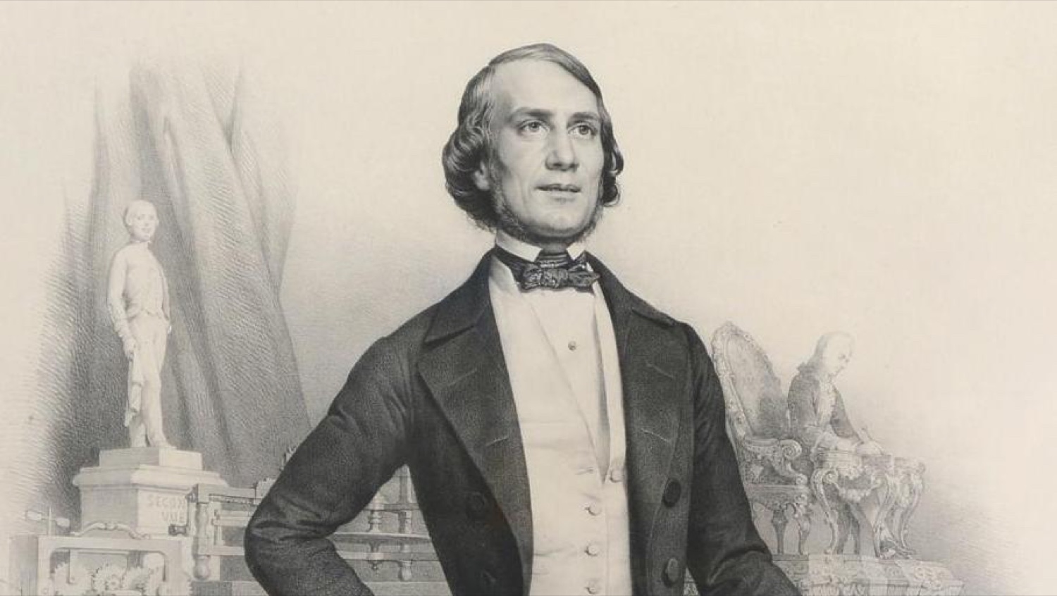 Lithographie de Jean-Eugène Robert-Houdin entouré de ses automates