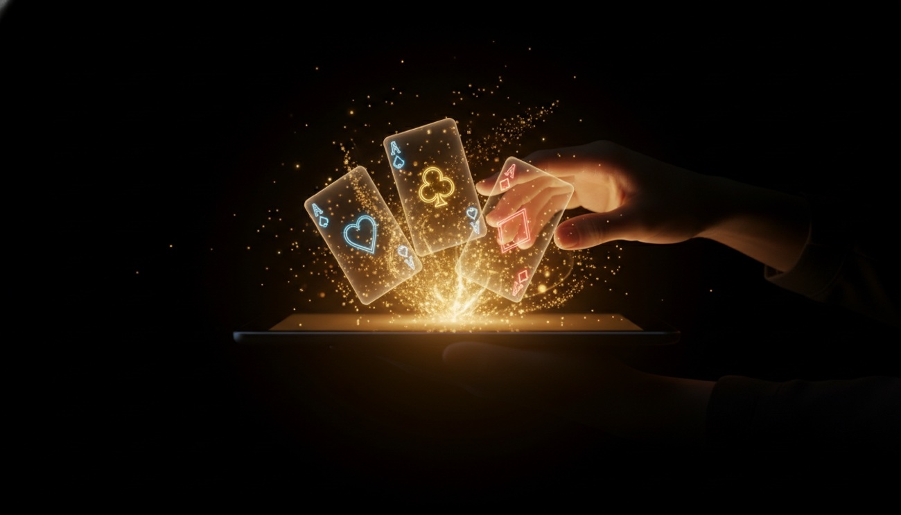 Magie digitale : des cartes lumineuses jaillissent d'une tablette