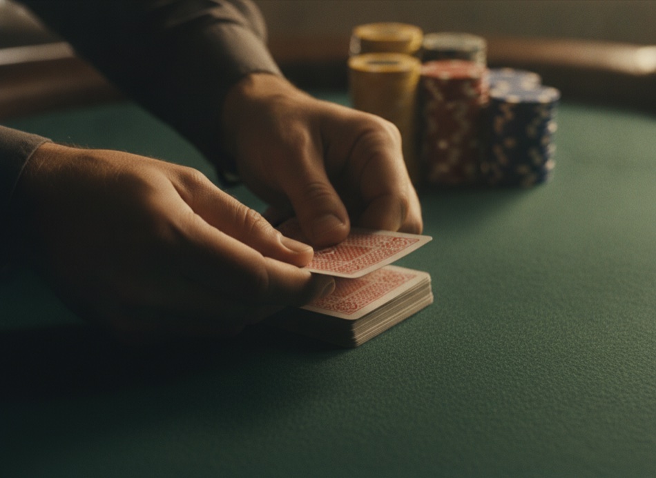 Mains distribuant des cartes au poker, fausse donne